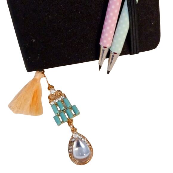 Journal GIFT SET Black Hardcover Notebook Fancy Bookmark insert Pencil Duo NEW! - Picture 7 of 14